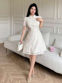 Modelyn Damen Einfarbiges Kleid mit Rüschenärmeln und Taillenraffung, elegantes Sommerkleid