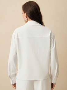 Anewsta Áo sơ mi dài tay rộng rãi họa tiết cây dừa thời trang - trắng - Xem 7