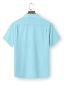 Manfinity Homme 男士度假休閒刺繡西式襯衫 - 青碧色 - 查看 2