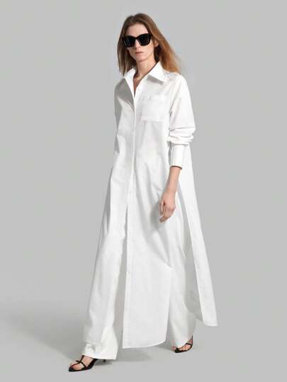 Ontre Camisa larga con abertura lateral de unicolor para uso casual y de viaje