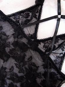 SHEIN 2 Pieces Set Sexy Lace Patchwork Nightgown For Going Out, Baddie Look - Black - View 4