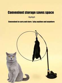 PETSIN 1 Piece Pet Cat Stick, Bell Long Rod Suction Cup, Can Be Held, Can Be Adsorbed, Feather Head Can Be Replaced, Self-Entertainmentpression Bite-Resistant Cat Toy, Pet Toy, Pet Supplies - Multicolor - View 6