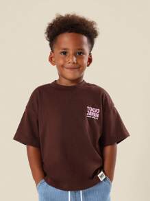 SUMWON 日本赛车俱乐部儿童T恤东京赛车文化街头服饰儿童图案印花经典休闲棉质夏季T恤 - 棕色 - 查看 2