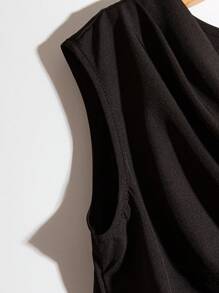SHEIN Clasi 2件套女士加大码休闲无袖上衣和印花A字裙 - 黑色 - 查看 4