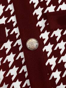 SHEIN Tween 女童千鸟格纽扣装饰圆领修身优雅中长连衣裙