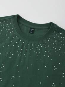 ROMWE MEN Street Life Camiseta de tirantes holgada de cuello redondo con adornos de rhinestones para hombre, ideal para el verano - Verde - Ver 3