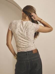 Aralina 冬季/夏季网眼花卉褶饰前襟可爱外出上衣 - 粉色 - 查看 2