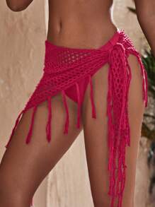 Swim Vcay 女式花卉钩针蕾丝流苏罩衫，性感海滩度假装，春夏季