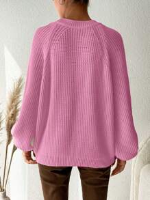 EURMUSE Plus Size Raglan Long Sleeve Crewneck Sweater - Pink - View 6