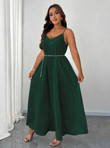 Maweii Plus Size Elegant Solid Color Spaghetti Strap Dress Maxi Women Outfit