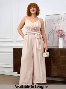 SHEIN Tall CURVE Plus Size Elegant Solid Color Sleeveless Jumpsuit, Summer  Vacation Outfits Woman - Apricot - View 1