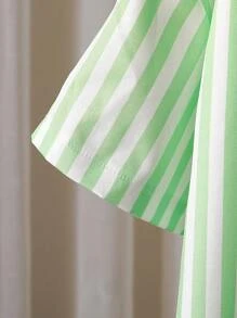 女孩条纹衬衫+心形印花图案百搭设计+酷炫甜美街头风衬衫 - 綠色 - 查看 5