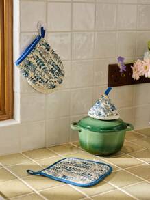 Cirelle Cirelle Gants de cuisson légers à motif de feuilles bleues d'été | Matériau de mise à niveau de cuisine maison résistant à haute température Gants de four | Set isolant de couverture de casserole, sous-plat, tapis de table en tissu triangle. Cadeau pour la fête des mères, Essentiels de cuisine Rama, Fournitures de cuisine, Utilisation pour fêtes, Utilisation pour la cuisson, Fournitures de restaurants haut de gamme