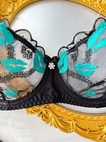 SHEIN 2pcs Embroidered Mesh Sexy Lingerie Set For Women