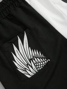 RueChic Pantalones cortos de moda de corte regular con estampado de bloque de color para hombres
