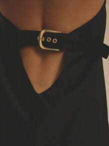 Aralina 宽肩带甜心领合身腰部纹理面料夏季度假装女式迷你连衣裙 - 黑色 - 查看 3