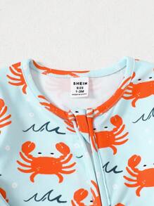Newborn Baby Crab Print Zipper Front Romper