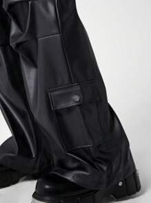 Manfinity EMRG 男士时尚纯色休闲工装裤，适合秋冬 - 黑色 - 查看 6