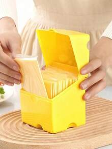 1 Piece Of Cheese Slice Storage Container With Flip Cover, Shaped Like A Plastic Butter Block, Cheese Slice Shaped Holder, Cheese Slice Freshness Box Refrigerator Storage Shelf Flip Cover, For Refrigerator Food, Kitchen, And Camping Supplies - Yellow - View 1