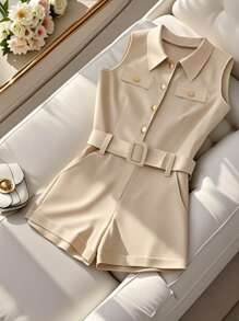 SHEIN PETITE 纯色高腰阔腿连体衣