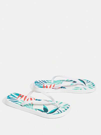 Grefit 女士时尚黑色人字拖，舒适防滑热带雨林图案沙滩凉鞋