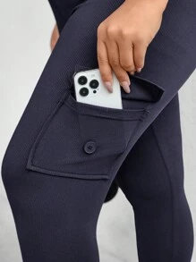 SHEIN Essnce Quần tập yoga thường ngày cỡ lớn dành cho nữ, Quần túi hộp, Quần chạy bộ Capri, Mùa hè - Màu xanh hải quân - Xem 6