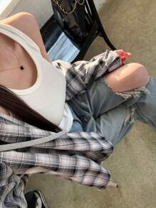 DAZY 女式轻盈水洗宽松做旧直筒牛仔裤，街头风格，四季皆宜 - 淺色水洗藍 - 查看 8