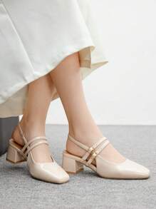 CUCCOO BIZCHIC 女士经典黑色绑带低跟鞋，圣诞节必备 - 米色 - 查看 5