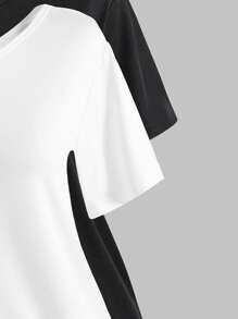 2pcs/Set Tween Girls Casual Solid Color Asymmetric Collar T-Shirt, Versatile For Summer - Multicolor - View 5