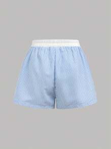 SHEIN Girlism 三件套：蓝白撞色宽松衬衫、松紧腰撞色短裤和纯白色工字背心，适合青少年女孩的舒适休闲装，适合春夏秋季 - 藍白色 - 查看 13