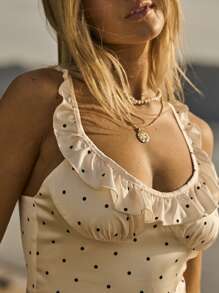 Aralina Winter / Summer Polka Dot Ruffle Front Detail Slip Mini Party Graduation Dress - Apricot - View 9