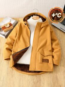 SHEIN Chaqueta informal con capucha deportiva de felpa para niño preadolescente