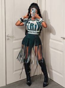 BamGleam 绿色字母休闲印花T恤