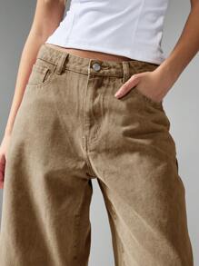 MISSGUIDED 高腰阔腿牛仔裤经典复古风格牛仔裤舒适宽松秋冬休闲装 - 棕色 - 查看 3