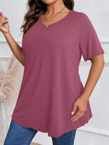 Plus Solid Round Neck Tee - Redwood - View 5