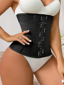 SuitURBody Women's Letter Pattern Front Button Body Shaping Waist Belt One Piece - Black - View 3