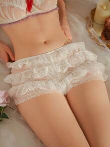 DelicateAllure Bragas blancas inocentes de mujer con volantes y múltiples capas, estilo romántico y kawaii