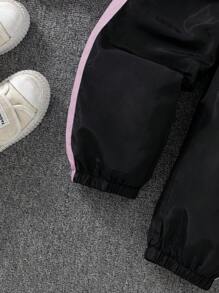 女童拼色拉链连帽夹克和裤子运动服套装 - 彩色 - 查看 7