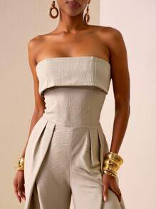 Zivah 2025春夏新品音乐节、复活节、圣帕特里克节、西部风、游牧风、生日派对、毕业季、学院风、学生装、日常休闲出游、百搭基础款、休闲、度假、邮轮旅行、海滩、日光浴、网红畅销款、街头潮流、通勤挂脖阔腿露背抽绳腰卡其色连体裤 - 卡其色 - 查看 7