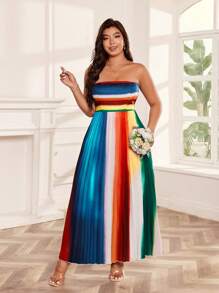 Bellastra Große Größen Regenbogen-plissiertes trägerloses Kleid - Verschiedenfarbig - Übersicht 5