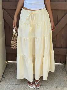 Muchica Butter Yellow Striped Long Skirt, Women 's Vacation Outfits