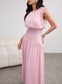 Modelyn Damen glänzendes metallisches Strickkleid, elegant und charmant, für Frühling/Sommer - Pink - Übersicht 6