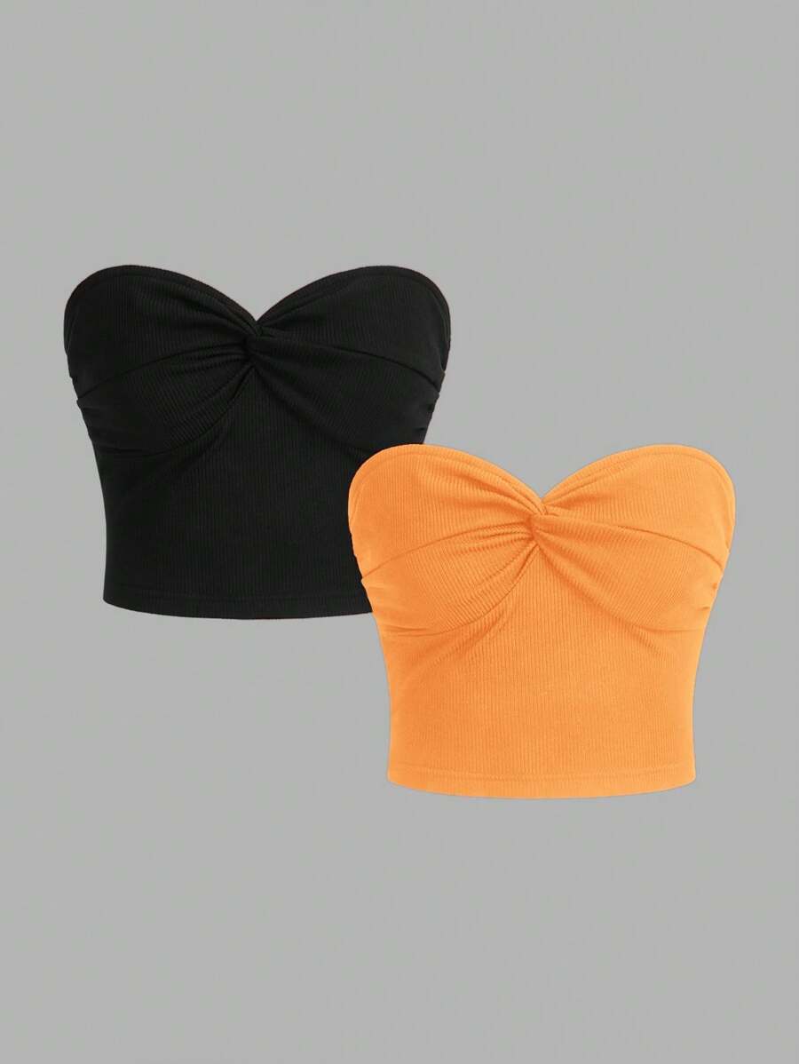SHEIN MOD Top tubo de punto acanalado con nudo delantero para el verano - Multicolor - Ver 1