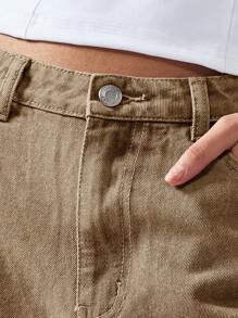 MISSGUIDED 高腰阔腿牛仔裤经典复古风格牛仔裤舒适宽松秋冬休闲装 - 棕色 - 查看 4