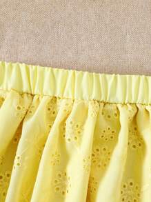 SHEIN 2pcs/Set Baby Girl Spring&Summer Elegant Style Sleeveless Embroidery Top&&Short Skirt - Yellow - View 7
