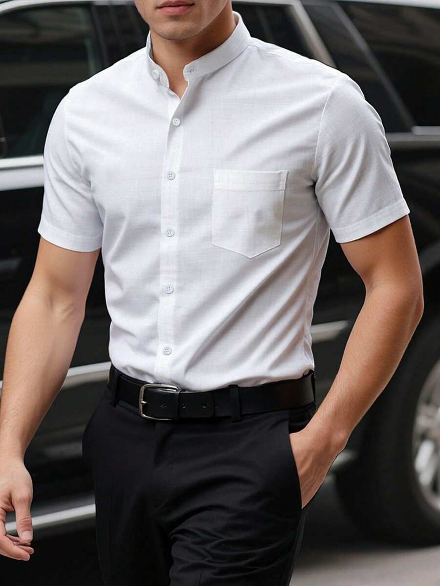 Manfinity Mode 男士纯色简约短袖休闲衬衫