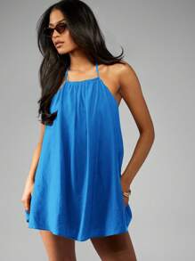 MISSGUIDED Tutina corta estiva in lino con scollo a canottiera e schiena scoperta, per spiaggia, resort, festival e vacanze, leggera e essenziale