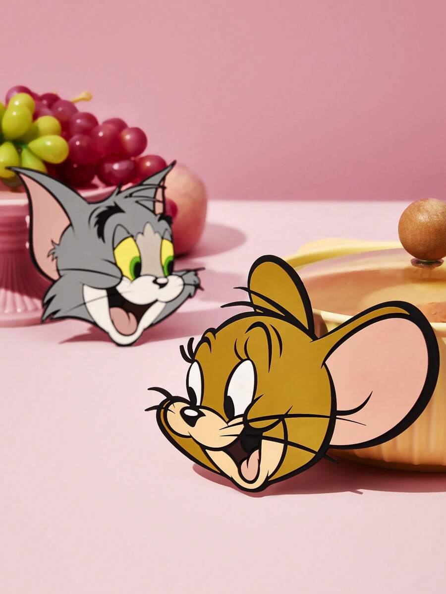 TOM & JERRY X SHEIN 2 个杯架和冰箱贴花二合一套装,保护桌面,装饰桌面和冰箱 - 彩色 - 查看 1