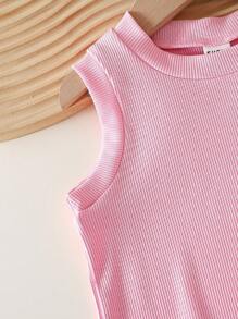Set di abbigliamento per neonata in stile coreano casual e carino, con maglietta in maglia a scollo a V tinta unita e pantaloni lunghi a righe rosa in tessuto, abbigliamento esterno