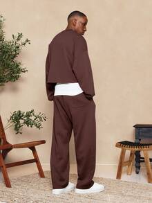 SUMWON Essential 低裆慢跑裤，宽松阔腿休闲居家运动裤，配有抽绳松紧腰带和侧袋，适合秋冬季穿着，舒适百搭。 - 巧克力棕 - 查看 3